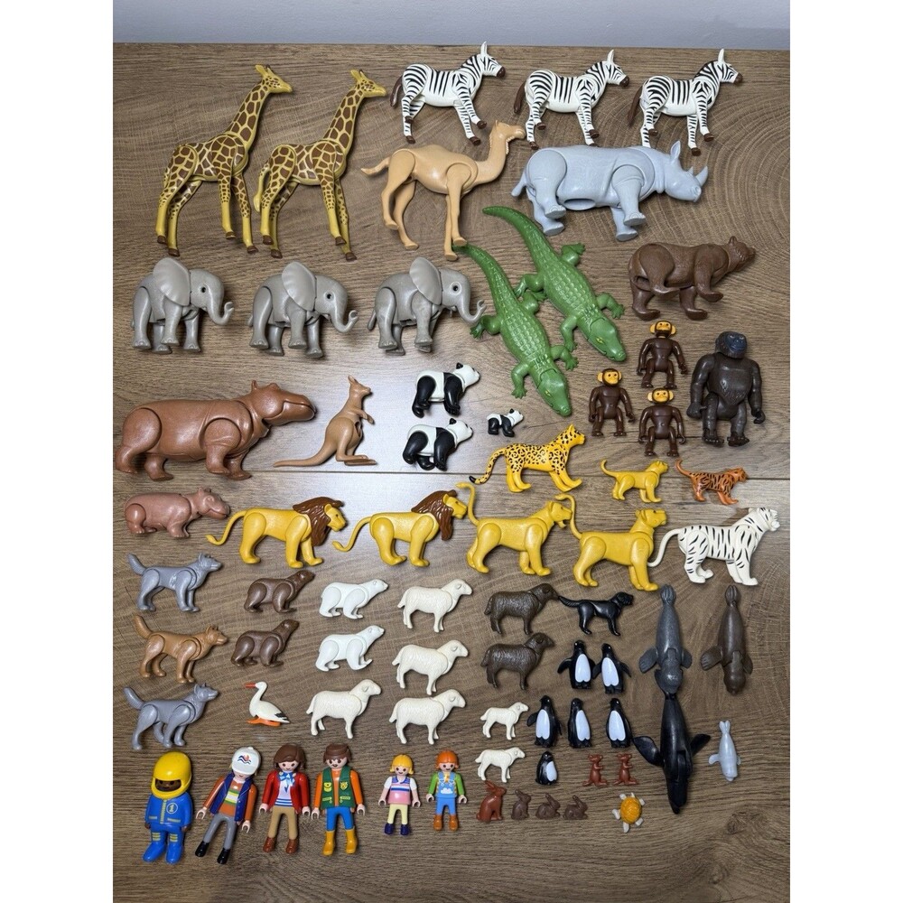 Vintage Playmobile Huge 71 Piece Lot Animals People Safari Zoo Farm Wildlife